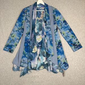 Soft Surroundings Tea Gardens Topper Bird Floral Draping Waterfall Cardigan PXS